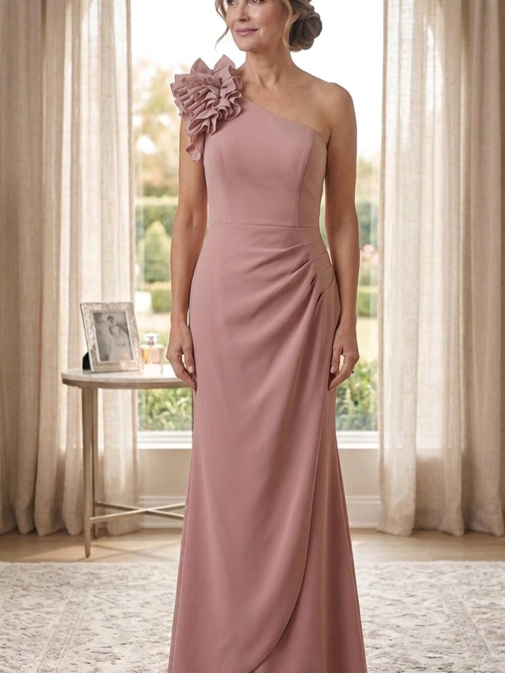 Elegant Mauve One-Shoulder Evening Gown